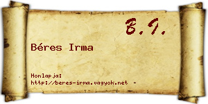 Béres Irma névjegykártya
