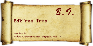 Béres Irma névjegykártya
